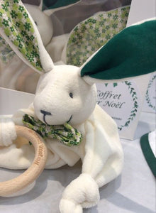 Doudou Lapin Vert et Ecru, mon premier Noël