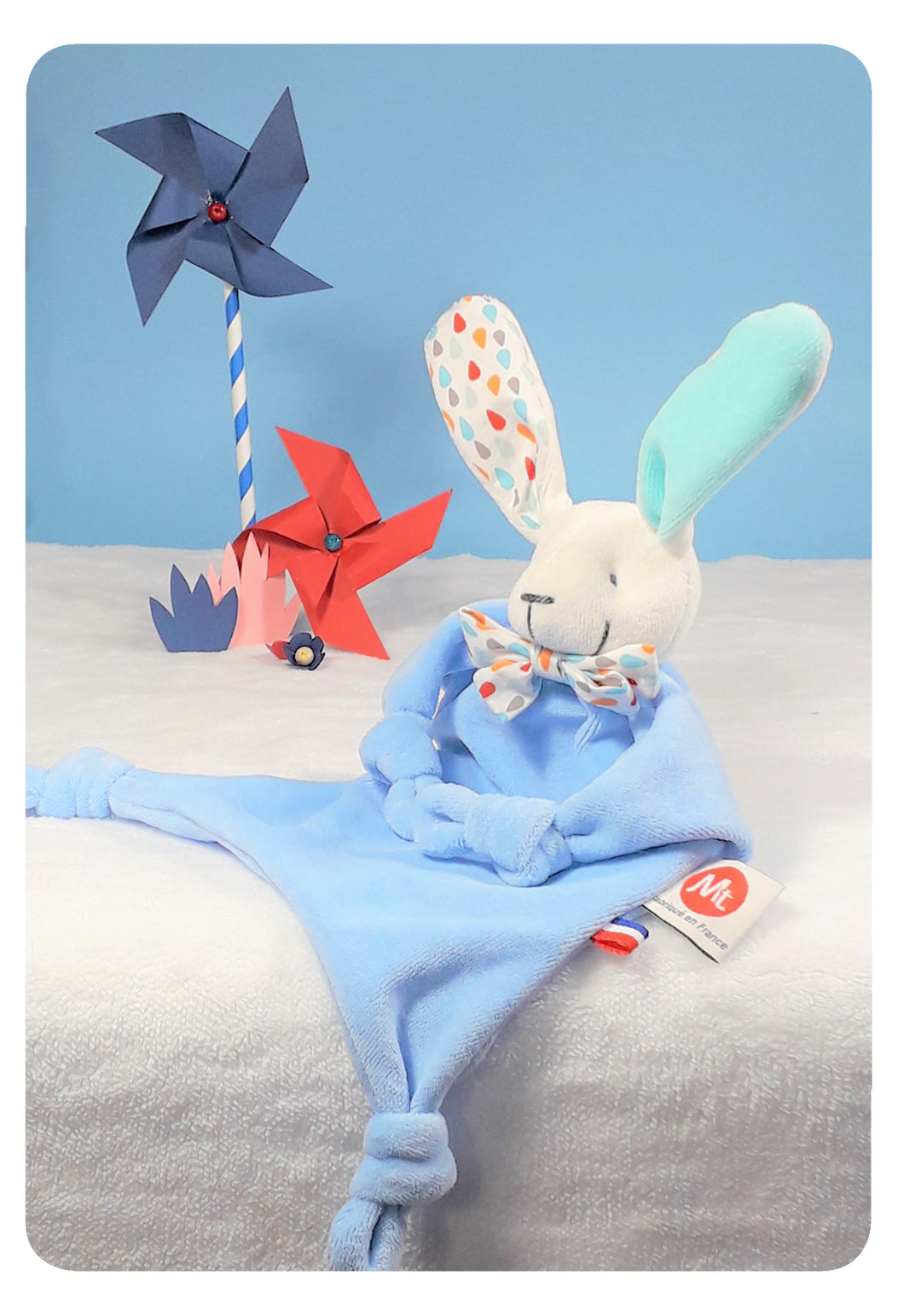 Doudou Lapin Plumi bleu