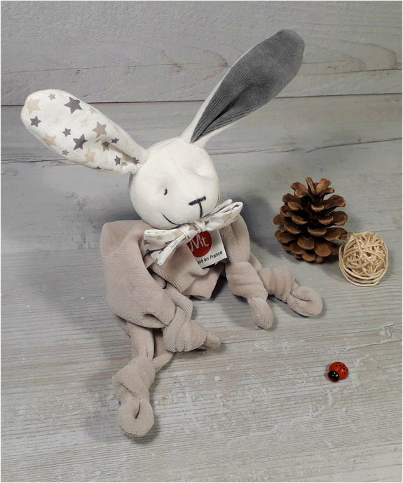 Doudou Lapin Cookie et étoiles grises